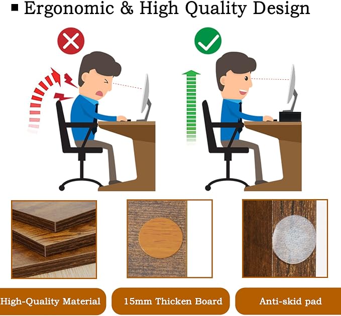 TEAMIX 2 Pack and 2 Drawers Rustic Brown Wood Monitor Stand Riser for 2 Monitors/Laptop/PC, Wood Screen/TV Stand Desk Organizer. - Image 6