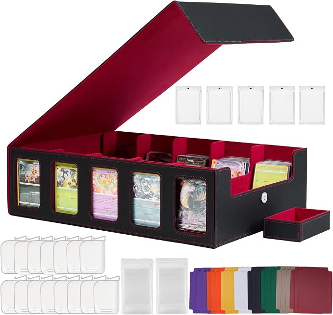 5-Row Trading Card Storage Box for Top Loaders, 3900+Card Deck Case with Portable Handle & Commander Display, 500 Sleeves, 5 Toploaders, 15 Stoppers, 24 Dividers, 1 Dice Tray, for MTG/TCG Magic Cards by Galetcy