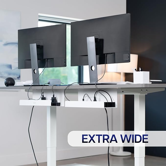 VIVO 2 Pack White 17 inch Extra Deep Cable Management Tray, DESK-AC16-2CW | Set of 2, Under Desk, Low Profile Power Strip Holder, Cord Organizer, Wire Tamer Steel Rack, Home Office, Holds 11 lbs each - Image 2