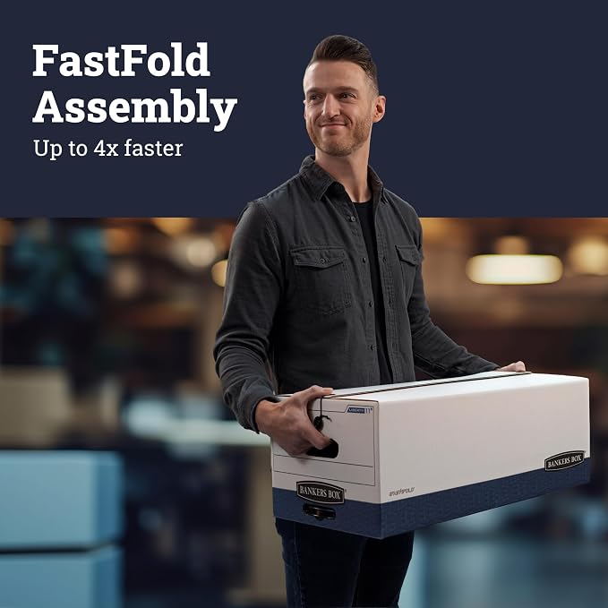 Bankers Box 12-Pack String & Button Heavy-Duty File Box, Letter, FastFold | Protect critical records with string-and-button security, FastFold setup, and heavy-duty stacking strength. - Image 4