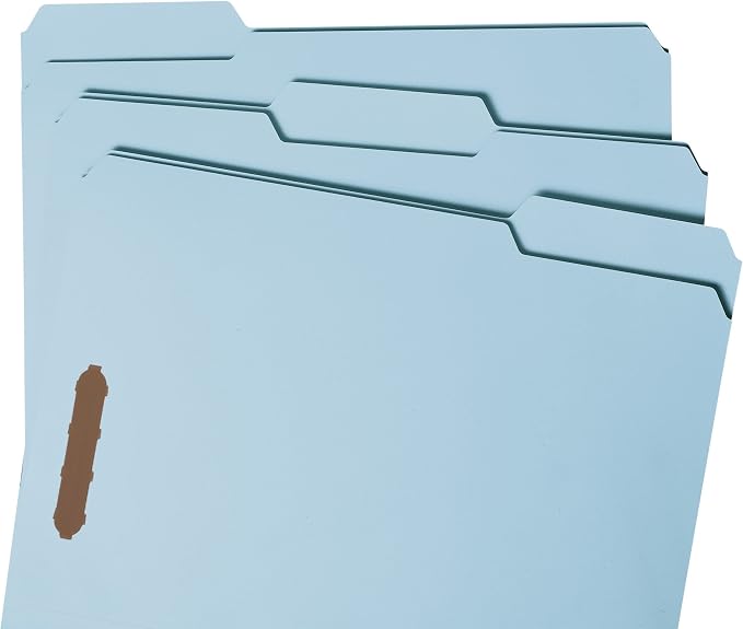 Smead 100% Recycled Pressboard Fastener File Folder, 2 Fasteners, 1/3-Cut Tab, 2" Expansion, Letter Size, Blue, 25 per Box (15001) - Image 3
