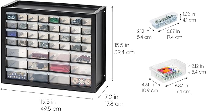 IRIS USA 44-Drawer Small Parts Storage Cabinet, Crafts, Made in USA, Black | Wall-mountable, Stackable, Building Bricks, Screws, Nuts & Bolts, Hardware, Garage Tool Storage - Image 3