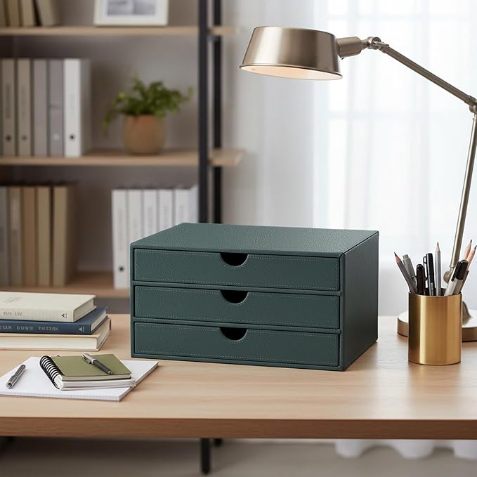 UnionBasic Document Organizer, 3-Drawer File Cabinet Document Storage Box, Office Desktop Filing Organizer, Dark Ivy - Image 3