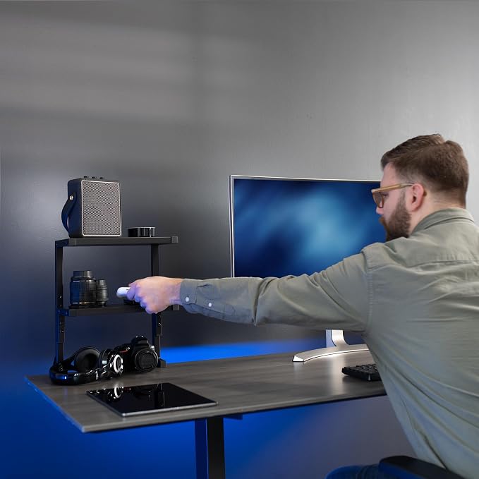 VIVO Clamp-on 13 inch Above or Below Desk 2-Tier Shelving Unit for Table Accessories, Gaming Devices, and More, Storage Tray, Desktop Organizer, Black, STAND-SHELF2C | Above or Below Desk, 2 Level Shelving Unit for Table Accessories, Gaming Devices, an... - Image 8
