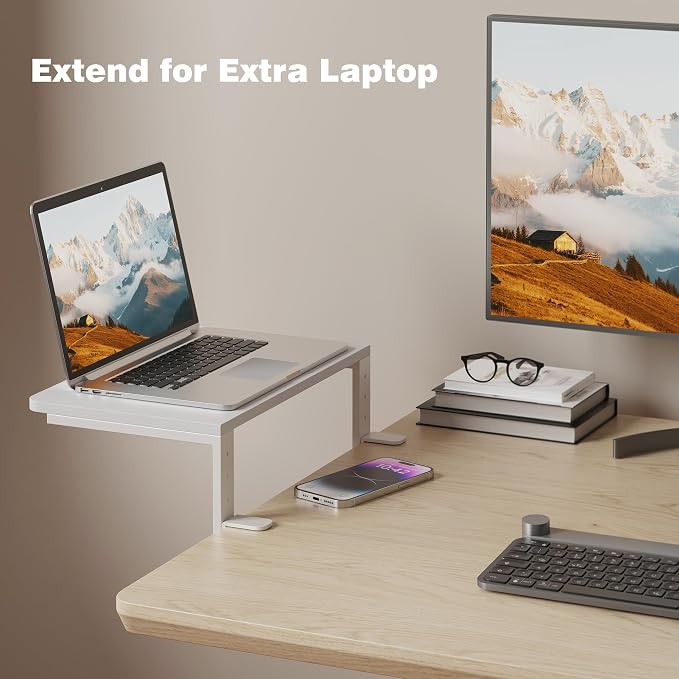 Desk Extender, 15-inch Clamp-On Desk Shelf, Height-Adjustable Desktop Shelf Organizer for Monitors Office and Gaming Accessories, Arm Support Table Extension, 44lbs Heavy Duty, White - Image 3