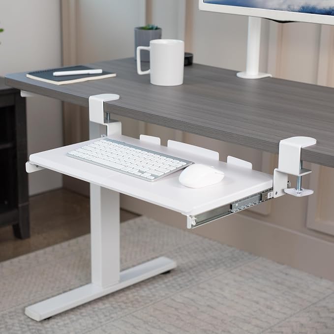 VIVO Small Keyboard Tray, Under Desk Pull Out with Extra Sturdy C Clamp Mount System, 20 (26 Including Clamps) x 11 inch Slide-Out Computer Platform Drawer, White, MOUNT-KB05ES-W | Keyboard Tray for Typing, Slide Out Platform, Extra Sturdy C-Clamp Moun... - Image 2