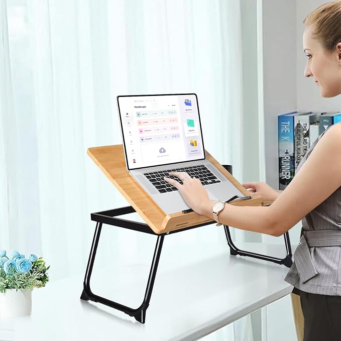 wishacc Book Stand for Reading in Bed, Laptop Stand Adjustable Book Holder Tray with Page Paper Clips Multi Angles Adjustable Cooking Bookstands for Textbook Recipe Magazine Tablet Portable - Image 3
