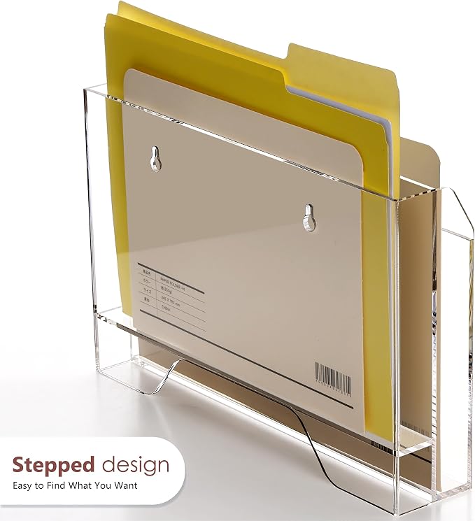 Acrylic Hanging Wall File Organizer, 2-Tier Mail Organizer Wall Mounted Magazine Wall File Holder, Paper Folder Organizer for Office, Desk, School - Image 6