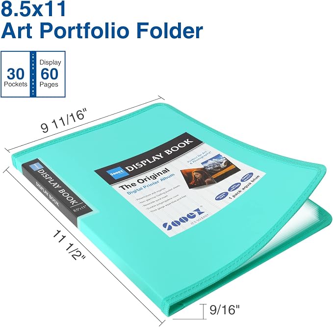 Sooez 30-Pocket Binder with Plastic Sleeves 8.5x11,Heavy Duty Art Portfolio | Folder with Clear Sheet Protectors, Display 60 Pages, Presentation Book for Artwork, Document Organizer Binder - Image 2