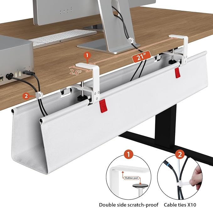 Univivi No Drill Under Desk Cable Management Tray, 36 inch Cable Management | Clamp/Screw Mount Cable Management Under Desk, Premium Fabric Under Desk Cable Tray, Various Size Cable tray for Office, Home - Image 3