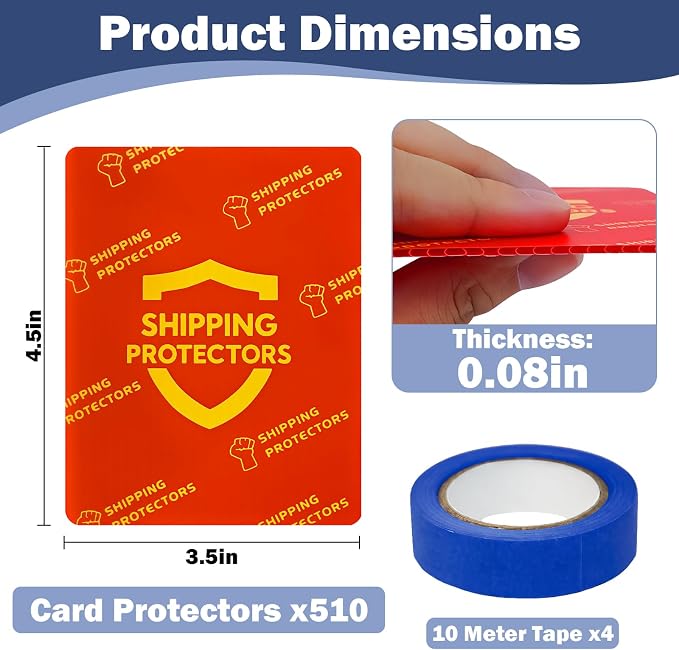 510-Pack Trading Card Shipping Protectors 3.5'' x 4.5'' with 4 Rolls of Tape, Heavy Duty Corrugated Sheet for Safe Shipping, Precut Card Mailers for Sports, MTG, and Collectible Cards (Red) - Image 2