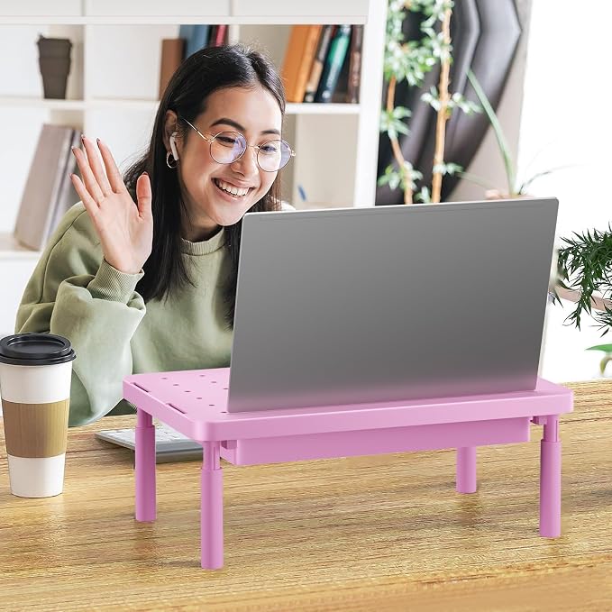 WALI Computer Monitor Stand with Storage, Monitor Riser 3 Height Adjustable | Laptop Riser with Airflow Vents, Desk Organizer for Computer, Printer, Notebook (PTT002-P), 1 Pack, Pink - Image 8