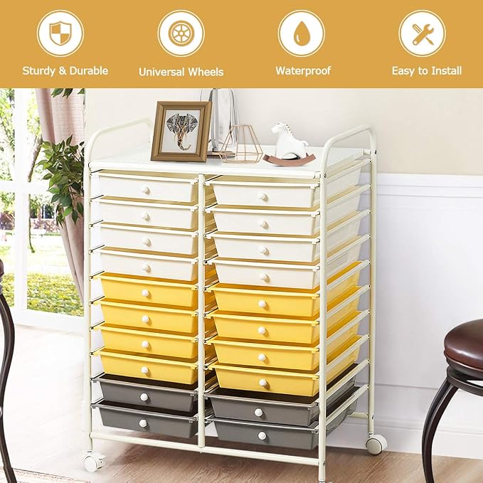 Giantex 20 Drawer Rolling Storage Cart Tools Scrapbook Paper Office School Organizer (25 x 15 x 35 Inch, Yellow) - Image 5
