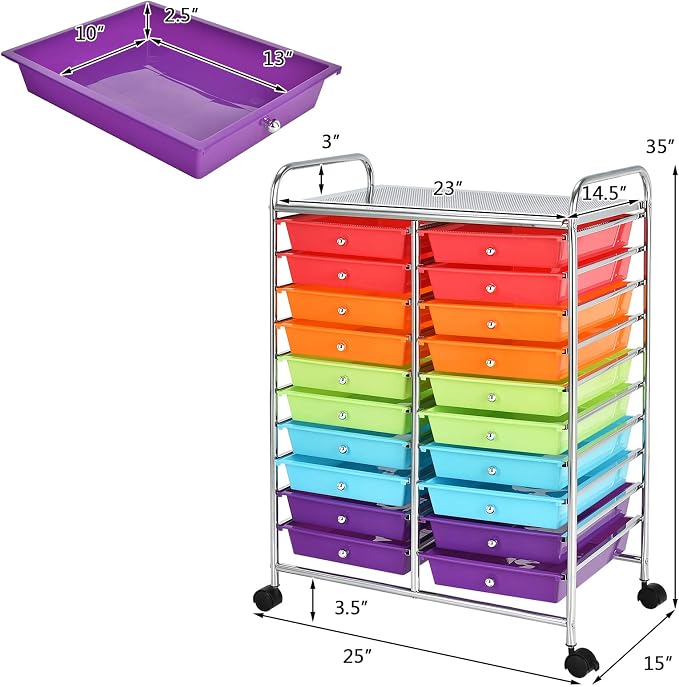 GOFLAME 20-Drawer Rolling Storage Cart, Multifunctional Art Craft Organizer Cart, Mobile Utility Storage Cart with Removable Drawers & Lockable Wheels, Craft Cart for Home Office School, Multicolored - Image 3