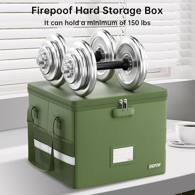 ENGPOW 5200°F File Box Fireproof Document Box with Lock,Heat Insulated Collapsible File Storage Organizer Box with Handle,Portable Home Office File Cabinet for Hanging Letter/Legal Size Folder, Green - Image 6