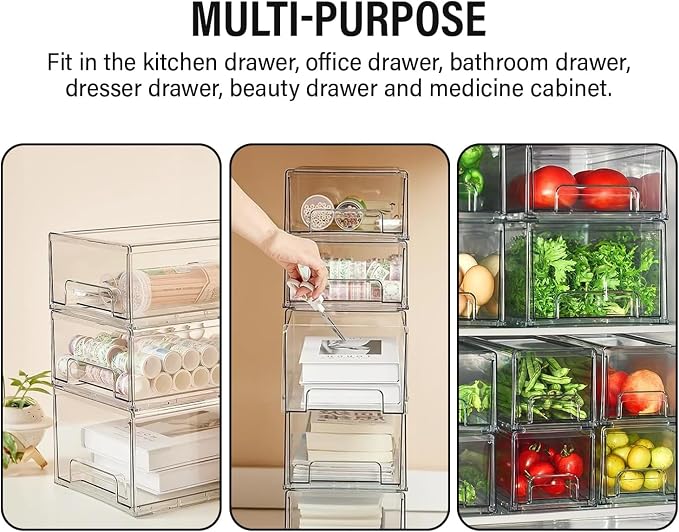 Clear Plastic Storage Drawer Organizer Bins, Perfect for Kitchen Organization or Pantry Organization and Storage, Fridge Drawer Organizer Bins, Pantry Storage and Organization Bins - Image 5