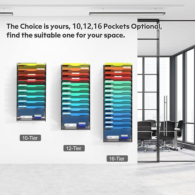 samstar 2 Pack 16 Tier Wall File Organizer Hanging Wall File Holder Wall Mount Paper Folder Organizer, Magazine Rack, Pack of 2 - Image 4