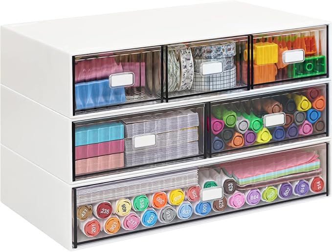 Stackable Desk Organizer with 6 Drawers, 3 Tier Plastic Desk Storage Box Desktop Drawers, Detachable Makeup Storage Office Stationery Supplies Organizer for Desk Office School Home by VASZOLA