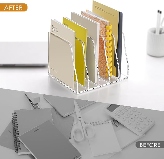 SANRUI Acrylic Desk Magazine Holder File Organizer Sorter,5 Slot Clear | B5 Size, Vertical Workspace Document Sorters, Folder Rack for Office Accessories Organization Storage - Image 7