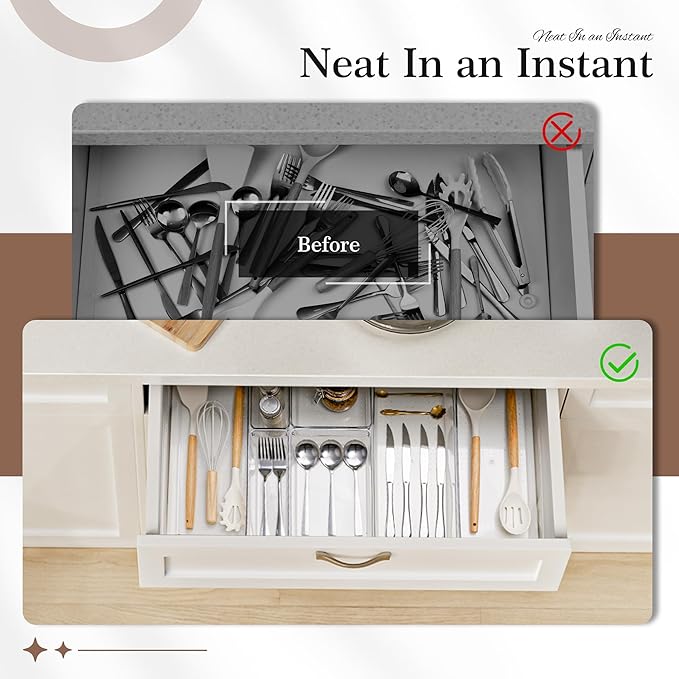 14 PCS Clear Plastic Drawer Organizer Set - 5 Large Size Versatile Kitchen and Bathroom Organizer Trays, Non-Slip Storage Bins for Makeup, Utensils, Tool and Office Desk - Image 8