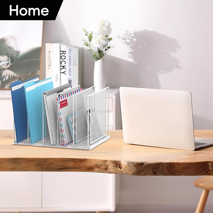 File Organizer for Desk, 5-Section Vertical File Sorter, Paper Holder Organizer Standing Metal File Folder for Office Home Classroom, White - Image 9