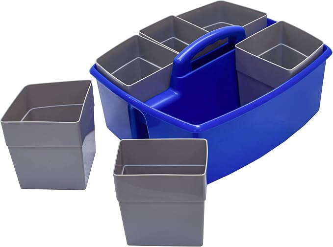Storex Large Classroom Craft Caddy with Cups, 13 x 11 x 6.575 Inches, Blue, Case of 2 (00985A02C) - Image 4