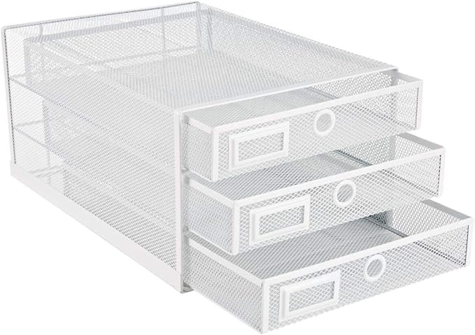 Annova Desk Organizer Wire Mesh 3 Tier Sliding Drawers Paper Sorter/Multifunctional/Premium Solid Construction for Letters, Documents, Mail, Files, Paper, Kids' Art Supplies (White) - Image 6