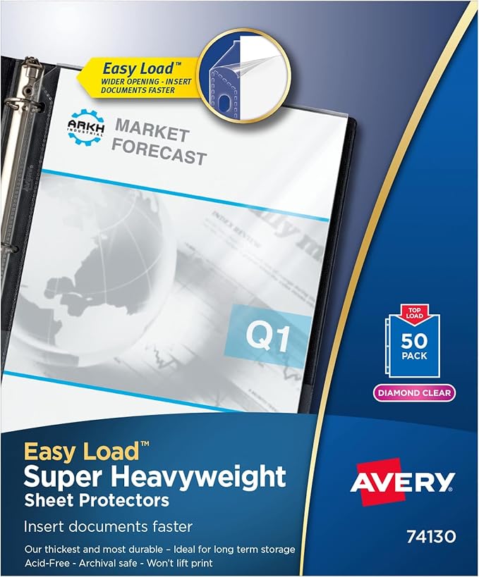 Avery Diamond Clear Super Heavyweight Sheet Protectors, Easy Load, 50 Document Protectors (74130) (Pack of 5) by Avery