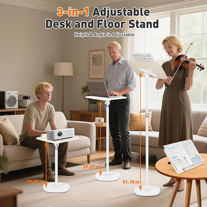 2-in-1 Floor Standing Book Stand, Foldable Book Holder for Reading with Page Clips, 19"–51" Height Adjustable, Sturdy Podium Stand for Reading, Bible, Laptop, Cookbooks, or Projector - Image 3