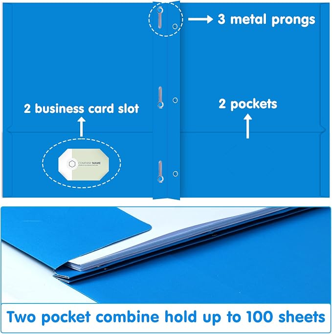 Two Pocket Folder, HERKKA 100 Pack 2 Pocket Folders with Prongs, Business Card Slots Letter Size Paper Folders Designed for Office and Classroom Use, Assorted 5 Colors - Image 5