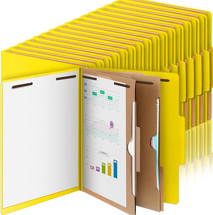 36 Pcs Skyygemm Classification Folder Letter Size, 2 Pocket File,Yellow | Back to School Supplies, File Organizer with Fastener, Expanding File Organizer Bulk for Office Employee, Staff, Teacher by Skyygemm