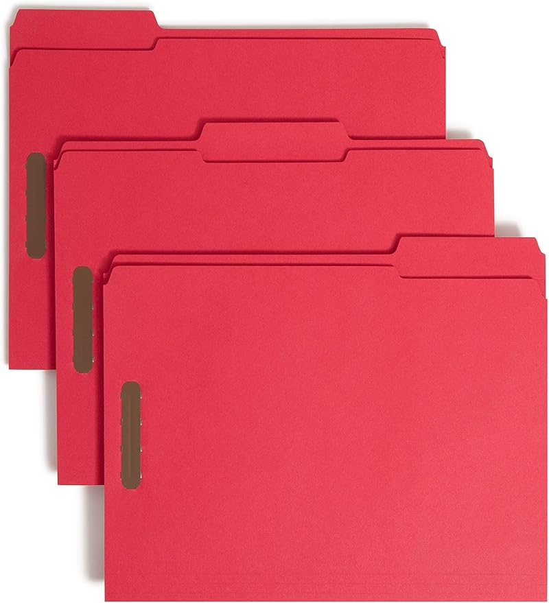 Smead Fastener File Folders, Reinforced 1/3-Cut Tabs, 2 Fasteners, Letter Size, Red, 50 per Box (12740) by SMEAD