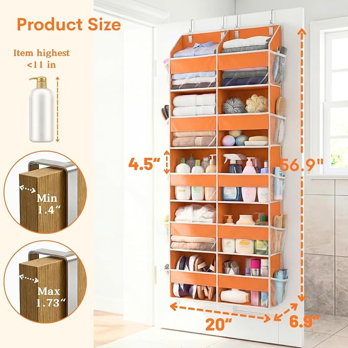 Over The Door Organizer 5 Tiers, Extra Large Behind Door Storage of 10 Compartments, 80 lbs Weight Capacity Hanging Storage Organizer with Clear Window Kids Toys,Shoes,Diapers,Room Storage,Orange - Image 4