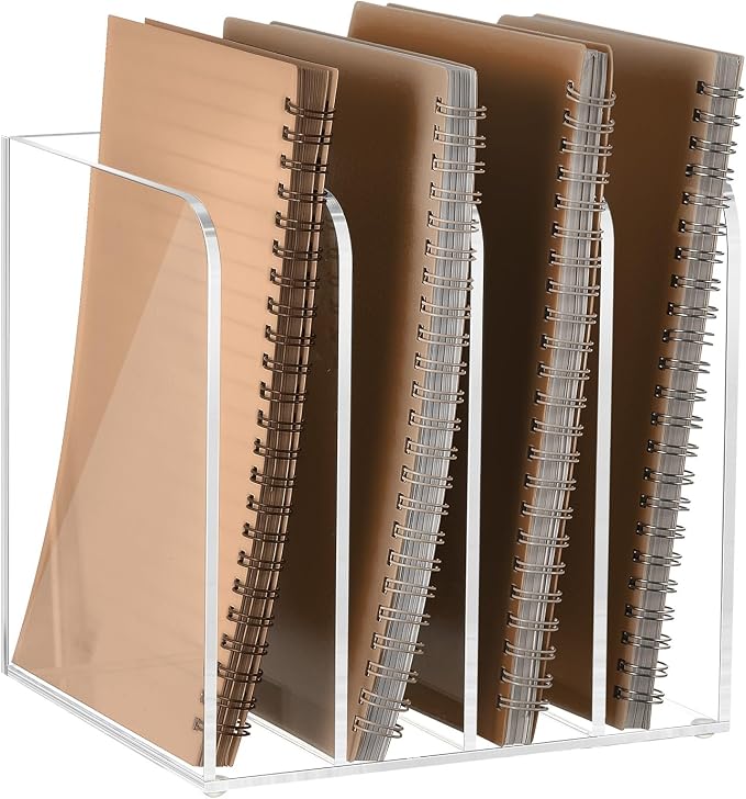 Suzile Clear Acrylic Magazine File Holder with Vertical Compartments Desk Organizer Book Rack for Desk Sorter Paper Folder Office Accessories(Stylish,7 x 6.9 x 6.3 Inch) by Suzile