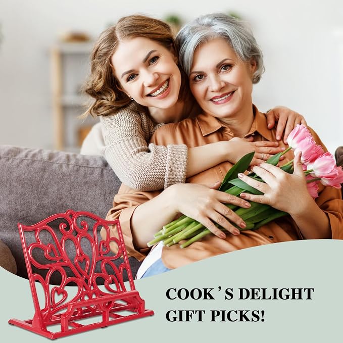 JOGREFUL Cast Iron Cookbook Stand, Kitchen Recipe Holder Love Heart Red | Heavy-Duty Book Vintage Holder, Reading Rest Holder for Easel/Counter/Books/Magazine/iPad/Bible - Image 7