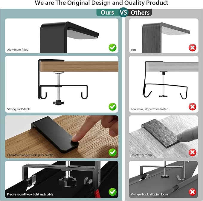 Univivi No Drill Under Desk Cable Management Tray, 48 inch Cable Management | Clamp/Screw Mount Desk Cable Organizer, Premium Fabric Cable Management Tray, Large Capacity Cord Management for Office, Home - Image 7