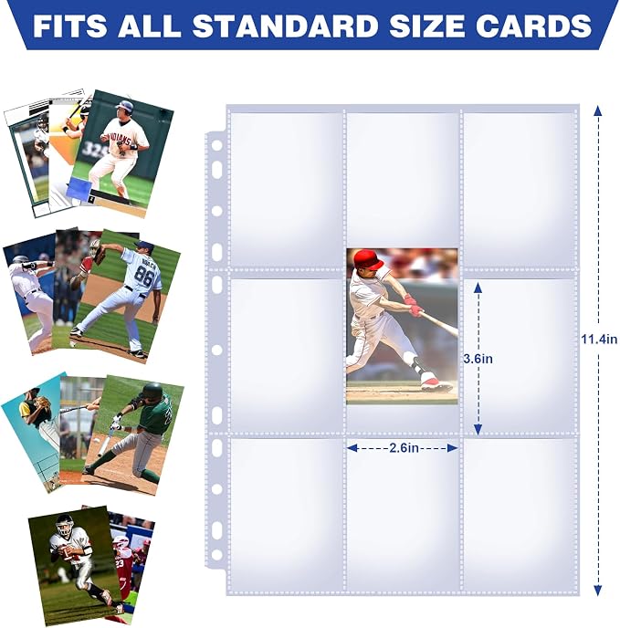 200 Pack 9 Pocket Card Sleeves Binder Sheets, Holds 3600 Cards, Trading Card Sleeves for 3 Ring Binder, Protective Pages Sheets for Baseball, Football, Business, Game Cards - Image 3