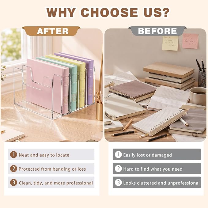 2 Pack 5 Section Clear Acrylic Desktop File Organizer Vertical File Sorter 4mm Thick, Large Capacity Upright Magazine Organizer, Book Paper, Notebooks, Envelopes, Mail Holder - Image 5