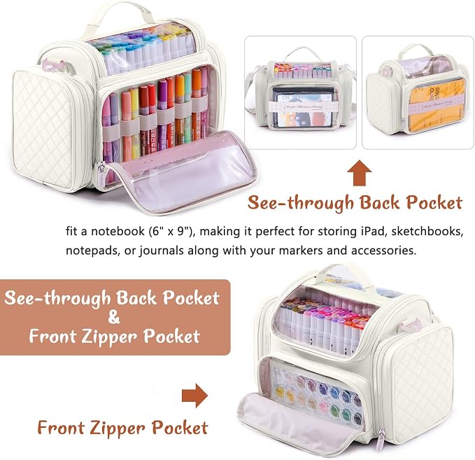 Marker Organizer Case Bag for 200-300 Markers – Large Art Supply Storage Bag with Detachable Dividers, Travel Marker Holder for Alcohol Markers, Brush Pens, Colored Pencils & Craft Supplies - Image 3