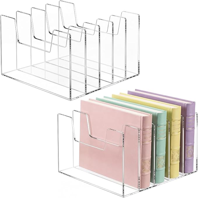 2 Pack 5 Section Clear Acrylic Desktop File Organizer Vertical File Sorter 4mm Thick, Large Capacity Upright Magazine Organizer, Book Paper, Notebooks, Envelopes, Mail Holder by Wenqik