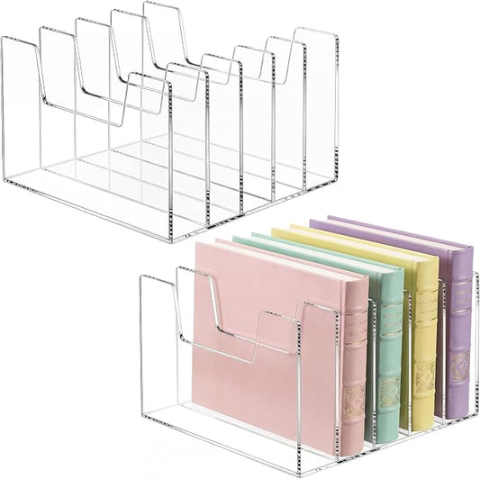 2 Pack 5 Section Clear Acrylic Desktop File Organizer Vertical File Sorter 4mm Thick, Large Capacity Upright Magazine Organizer, Book Paper, Notebooks, Envelopes, Mail Holder by Wenqik