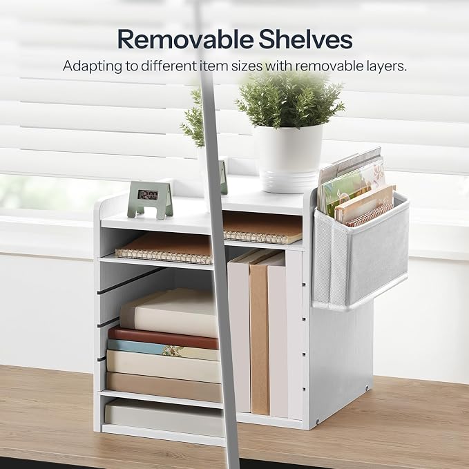 HOOBRO Adjustable Countertop Mail Sorter, 6 Tier Wooden Paper Organizer, Vertical Literature Organizer with Side Storage, Office Mailbox Cubbies, Classroom Mailbox, for Home, Office, White WT34WF01 - Image 4