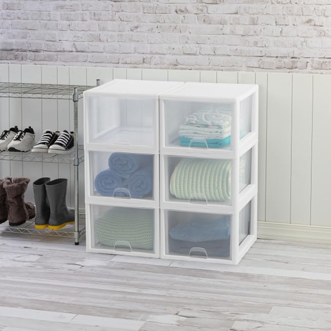Sterilite Stacking Drawer Storage Organizer for Clothes, 27 Quart, 8-Pack | White Frame, Stackable Modular Clear Plastic Drawers & Containers for Clothing, Accessories, Craft Supplies, Shoes or Linens - Image 8