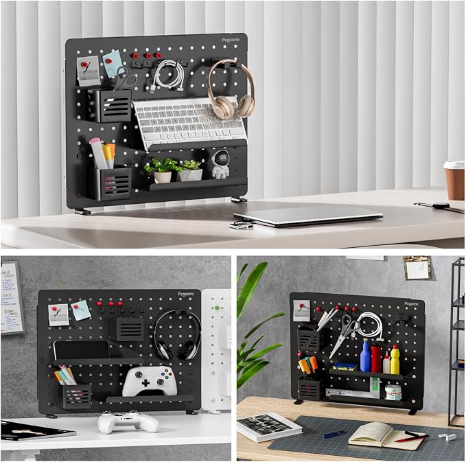 Clamp on Desk Pegboard, 20.4" x 16.5", with 15 Accessories, Black | Magnetic Metal Peg Board, Desk Organizer for Office Gaming Home, Privacy Panel, Large - Image 5