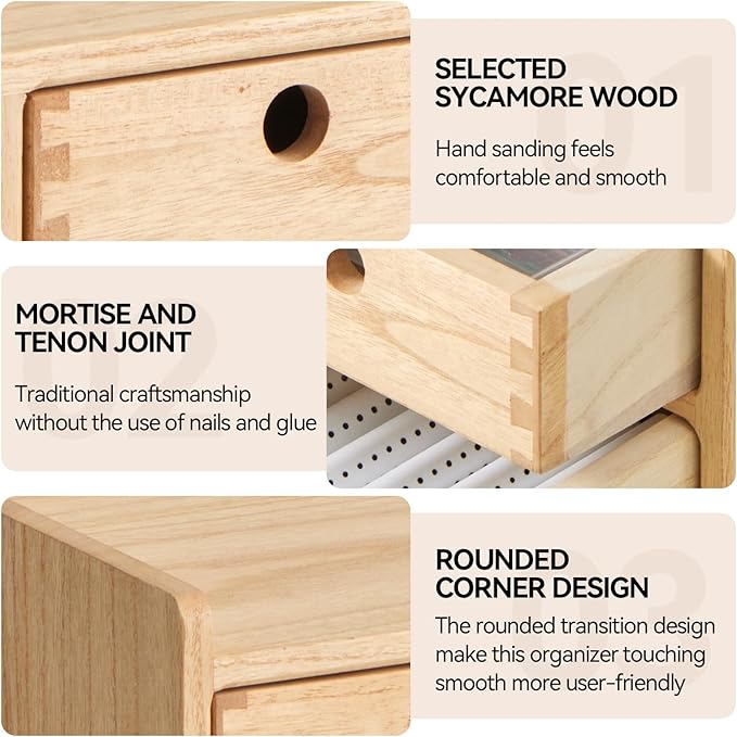 KIRIGEN Wooden Desk Organizer with 3 Drawers and Top Tray Natural DT1D3C-NA | 3-Drawer Cabinet with Top Tray Stores Office Supplies, Toiletries, Tools, Crafts, and Small Accessories on Desks or Counters - Image 4
