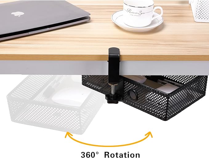 Under Desk Drawer, Clamp on Desk Organizer Hanging Desk Storage Under Table | Under desk organizer: clamp on desk drawer, 360° rotating desk basket, hanging desk organizer, clamp on desk shelf, no-drill - Image 3