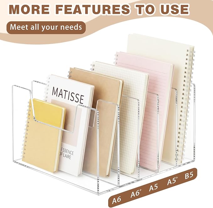 5 Section Clear Acrylic Desktop File Organizer Vertical File Sorter 4mm Thick, Large Capacity Upright Magazine Organizer, Book Paper, Notebooks, Envelopes, Mail Holder - Image 4