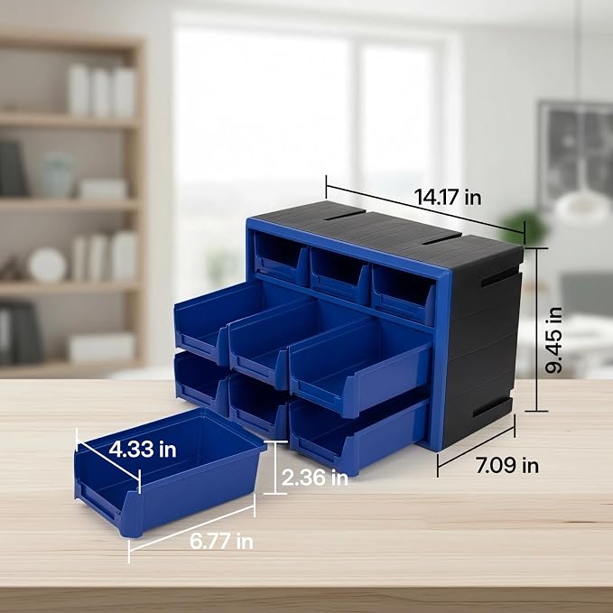Northsky 9-Drawer Plastic Storage Drawers, Small Parts Organizer, Stackable Teacher Toolbox for Hardware, Screws, Nuts & Bolts, Stickers, Beads, Building Bricks, Garage Storage，14.17 × 7.09 × 9.45 - Image 3