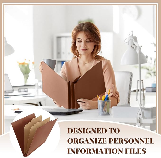 AmazingSpark 24 Pcs Classification Folder Letter Size Bulk 2 Divider Pressboard File Folder with Expansion 2 Prong Fastener Heavy Duty Office File Organizer for School Medical Document(Kraft Paper) - Image 5
