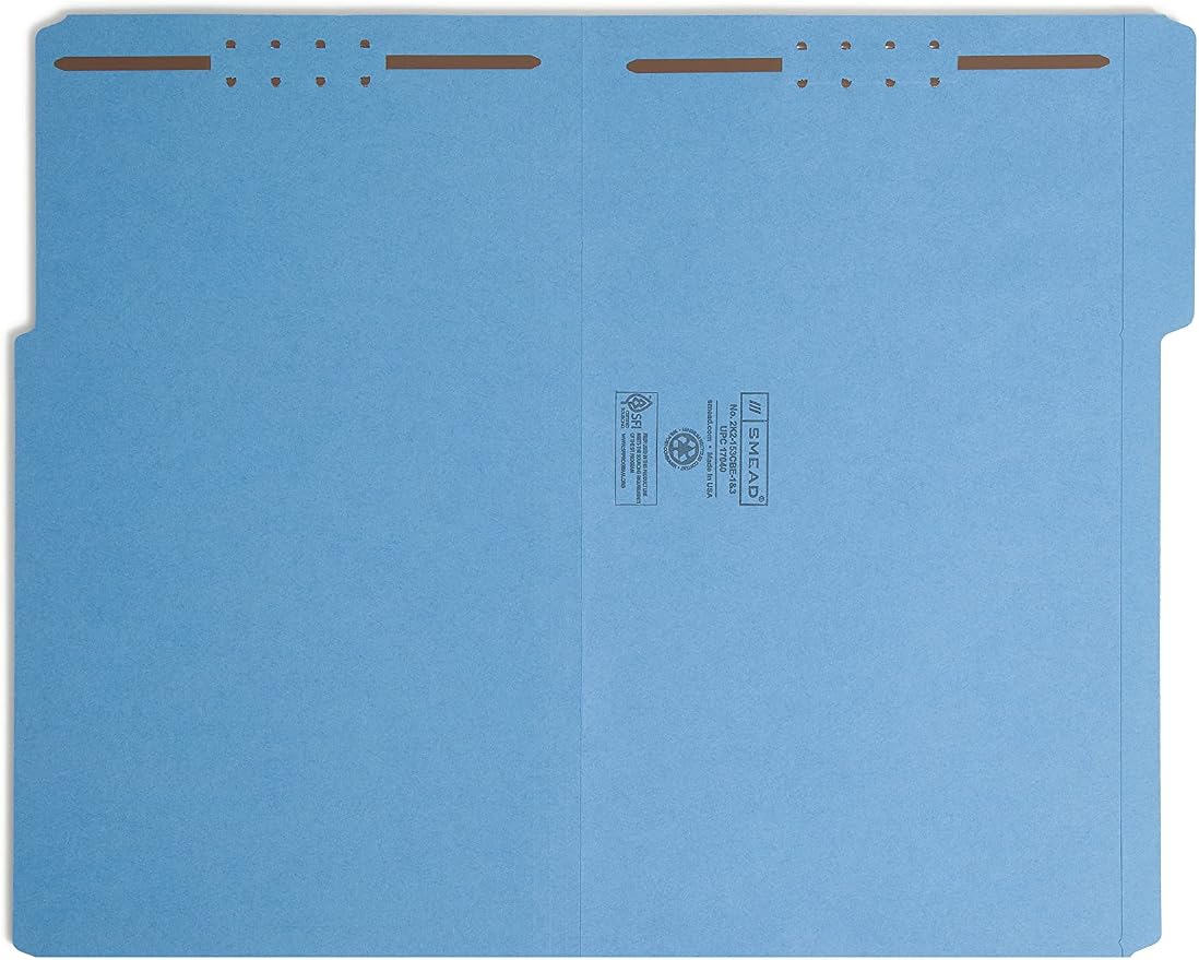 Smead Fastener File Folder, 2 Fasteners, Reinforced 1/3-Cut Tab, Legal Size, Blue, 50 per Box (17040) - Image 2